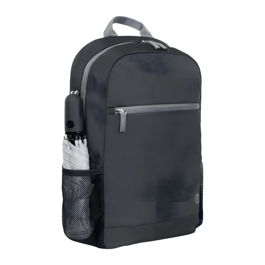HP Mochila para portátil 15,6 Negro Gris, vista frontal: bolsillo delantero con cremallera plateada, asas grises y bolsillos - Ítem4