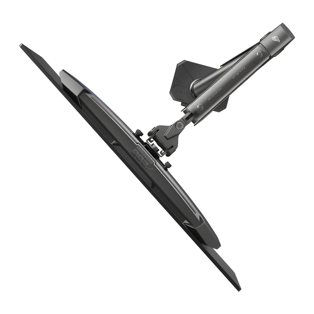 ASUS ROG Ergo Arm AAS01 noir, vue latérale: bras articulé avec logo ROG, accents rouges et plaque VESA - Ítem3