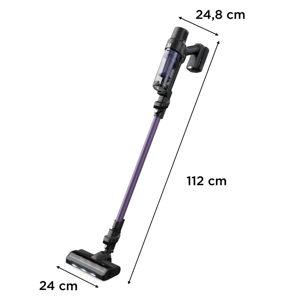 Rowenta X-Pert 7.60 RH6A31WO púrpura, vista conjunto: aspiradora de palo, modo mano y accesorios incluidos - Ítem6