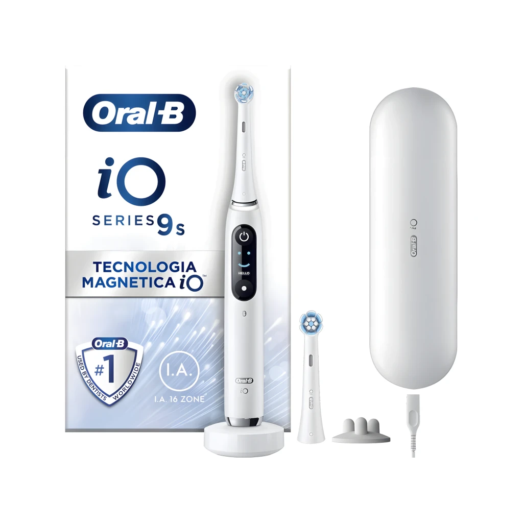 Oral-B iO 9 Cepillo Eléctrico azul, kit sin base: cepillo sin base cargadora, funda textil, cargador portátil y estuche viaje - Ítem1