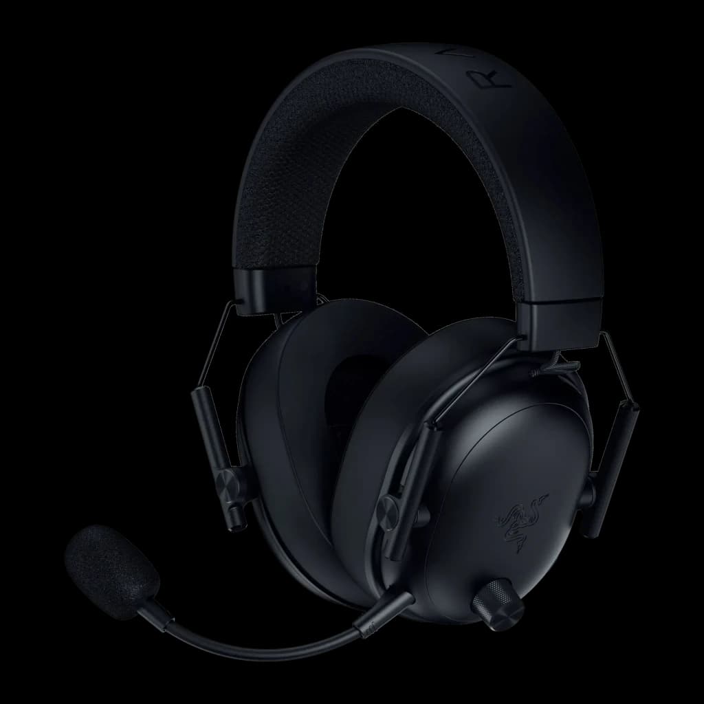 Razer BlackShark V3 negro, vista lateral derecha: auricular con micrófono boom, logo Razer en copa y diadema acolchada