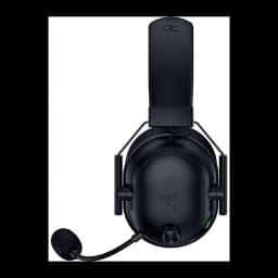 Razer BlackShark V3 Negro, vista lateral: auricular con logo serpiente, micrófono flexible y dial de volumen verde