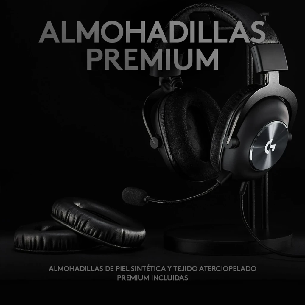 Logitech Auriculares G Pro X Gaming Negro, vista lateral: almohadillas de cuero, diadema acolchada y micrófono boom flexible - Ítem10