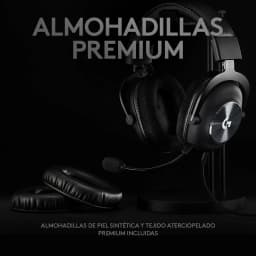 Logitech Auriculares G Pro X Gaming Preto, detalhe almofadas: headset em suporte com almofadas premium de couro sintético e