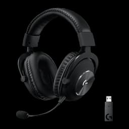 Logitech Auriculares G Pro X Gaming Preto, vista lateral: headset com microfone flexível e receptor USB sem fio