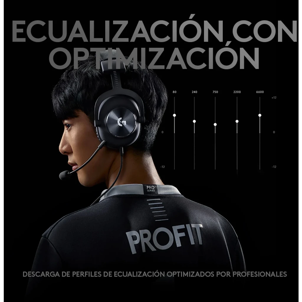 Logitech Auriculares G Pro X Gaming Negro, vista lateral: almohadillas de cuero, diadema acolchada y micrófono boom flexible - Ítem7