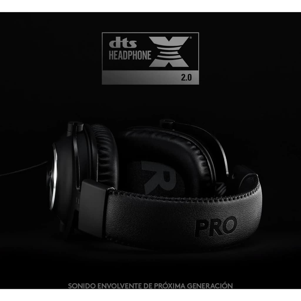 Logitech Auriculares G Pro X Gaming Preto, lateral: arco com logo PRO, almofadas e certificação DTS Headphone:X 2.0