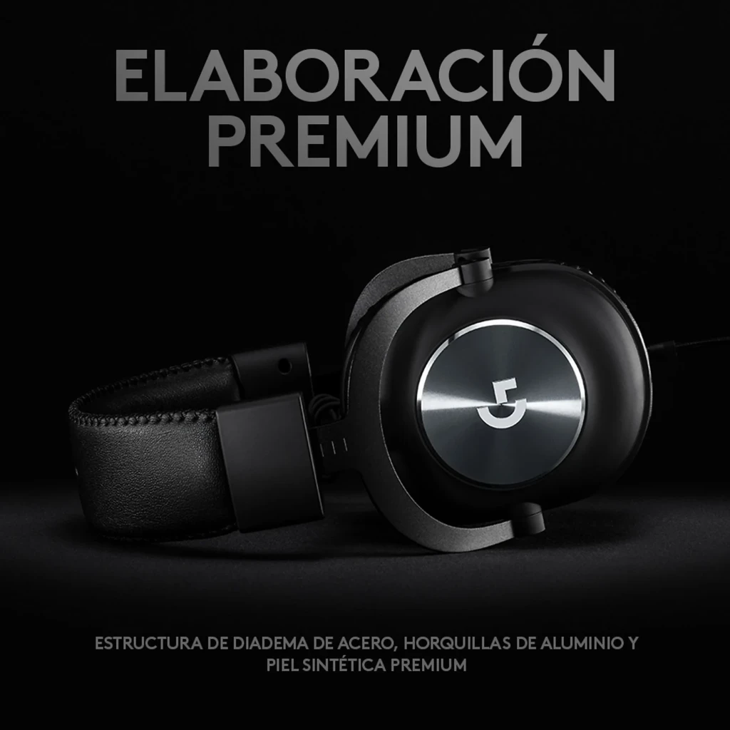Logitech Auriculares G Pro X Gaming Negro, vista lateral: almohadillas de cuero, diadema acolchada y micrófono boom flexible - Ítem8