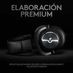 Logitech Auriculares G Pro X Gaming Preto, detalhe lateral: arco de aço, garfos de alumínio e logo G iluminado