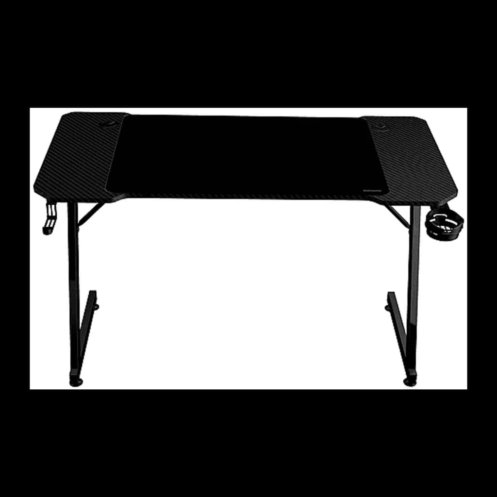 Mars Gaming Mesa Gaming MGD-X120 120x60cm Negro, vista frontal: superficie carbono, portavasos y gancho auriculares