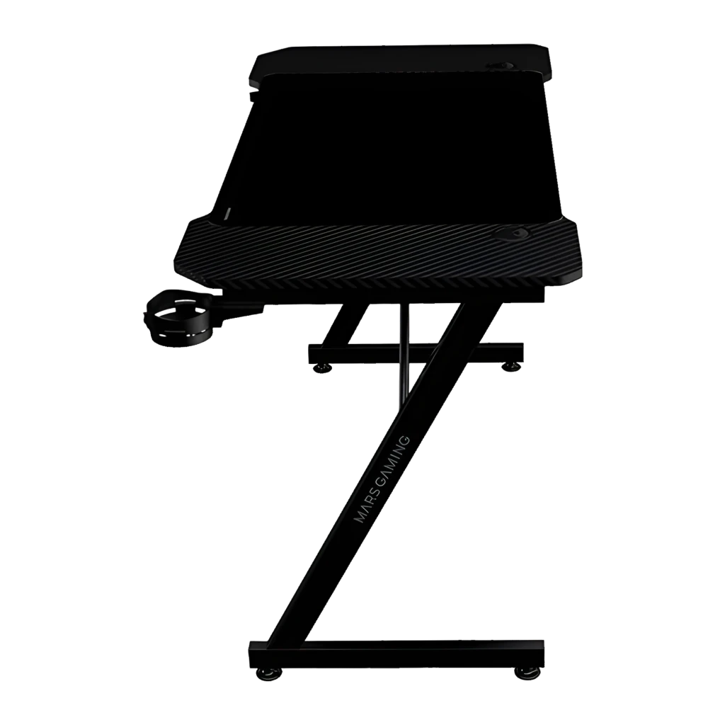 Mars Gaming Mesa Gaming MGD-X120 120x60cm Preto, vista em perspetiva: superfície carbono, pernas em Z e gancho para - Item3