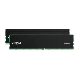 Crucial Pro DDR4-3200 32GB Kit negro, vista frontal: dos módulos apilados con disipador negro y PCB verde