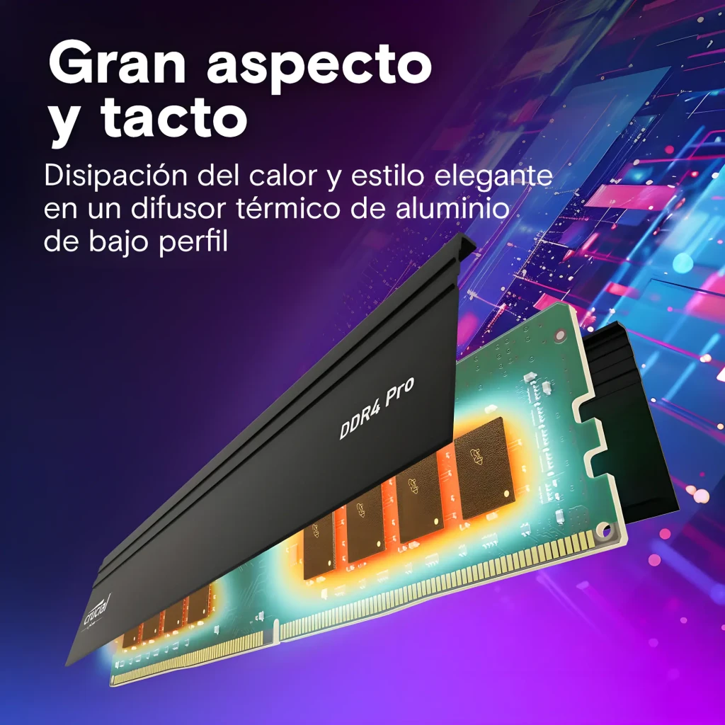 Crucial Pro DDR4-3200 32GB Kit preto, vista frontal: dois módulos empilhados com dissipador preto e PCB verde - Item6