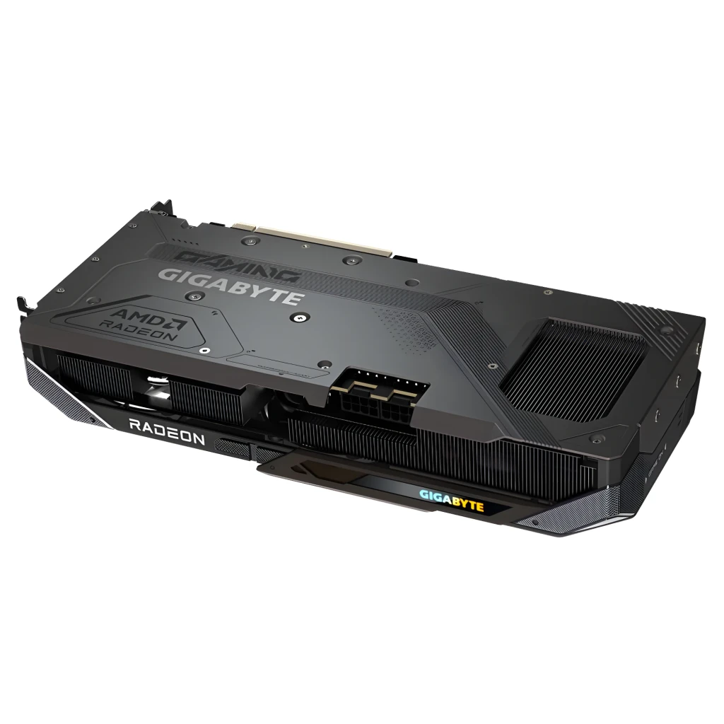 Gigabyte Radeon RX 9070 Gaming 16GB preto, vista principal: placa gráfica com triplo ventilador ao lado da caixa - Item5