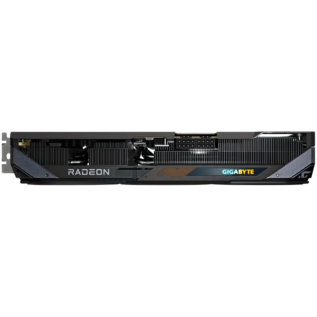 Gigabyte Radeon RX 9070 Gaming 16GB preto, vista principal: placa gráfica com triplo ventilador ao lado da caixa - Item6
