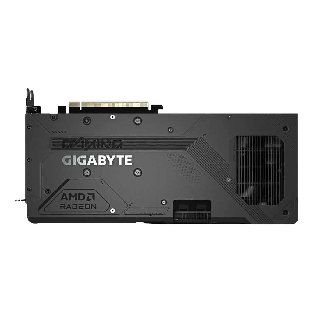 Gigabyte Radeon RX 9070 Gaming 16GB preto, vista principal: placa gráfica com triplo ventilador ao lado da caixa - Item7