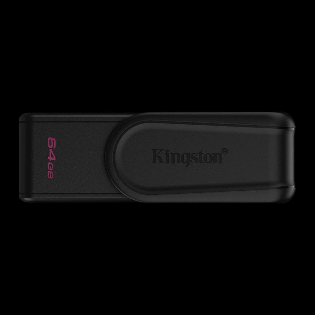 Kingston DataTraveler Exodia S 64GB noir, vue de face: corps noir avec logo Kingston et capacité 64GB en rose