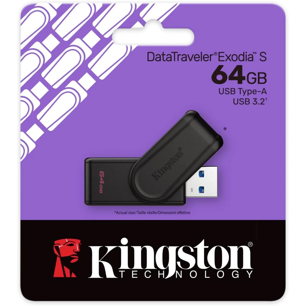 Kingston DataTraveler Exodia S 64GB noir, vue de face: corps noir avec logo Kingston et capacité 64GB en rose - Ítem4