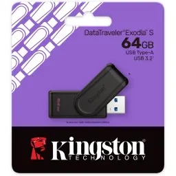 Kingston DataTraveler Exodia S 64GB Noir, emballage: boîte violette avec clé USB noire et connecteur USB-A 3.2 visible