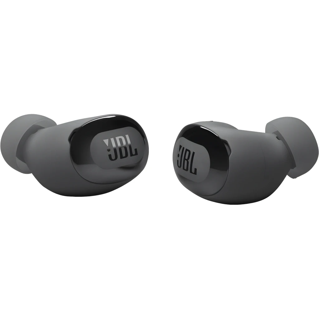 JBL Live Buds 3 negro, vista frontal: estuche abierto con pantalla táctil mostrando Ambient Sound y dos auriculares - Ítem1