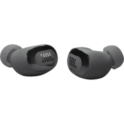 JBL Live Buds 3 negro, vista frontal: dos auriculares true wireless con logo JBL y almohadillas de silicona