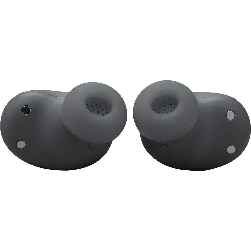 JBL Live Buds 3 negro, vista frontal: estuche abierto con pantalla táctil mostrando Ambient Sound y dos auriculares - Ítem2