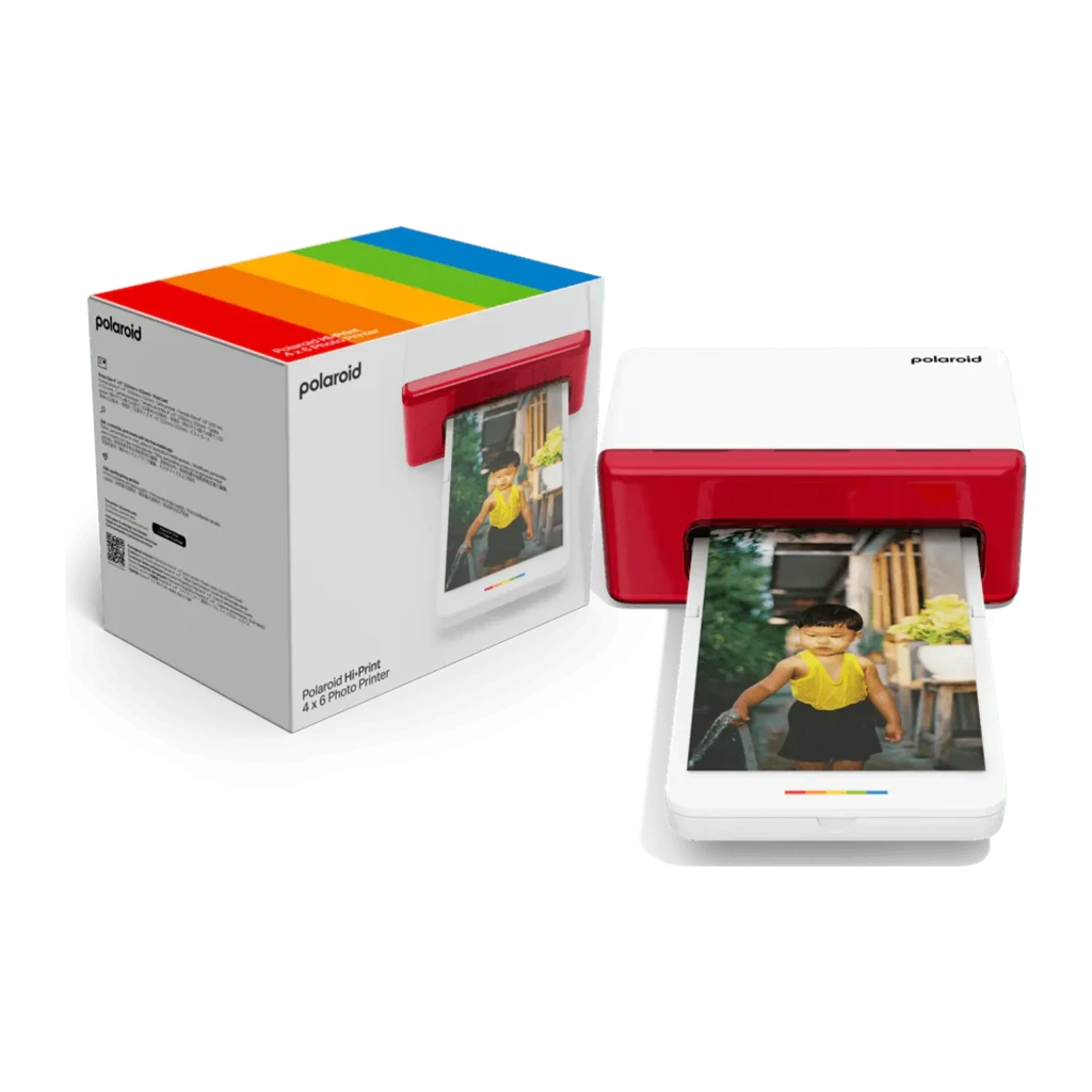 Polaroid Hi-Print 4x6 Blanca, vista frontal: bandeja de papel abierta, franja roja y logo polaroid en la tapa - Ítem4