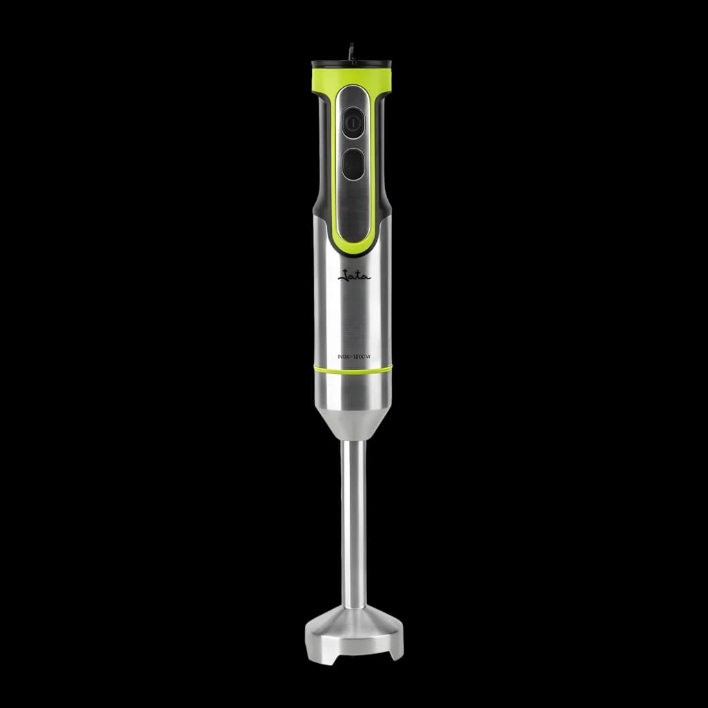 Jata Varinha JEBT1789 Inox, vista frontal: corpo inox com detalhes verde lima, dois botões e haste metálica