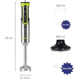 Jata Varinha JEBT1789 Inox, vista acessórios: dimensões 39x8,5cm, copo 500ml e picador 800ml incluídos
