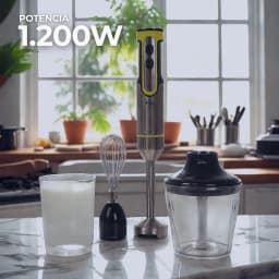 Jata Varinha JEBT1789 Inox, conjunto completo: varinha, batedor, picadora e copo em bancada de cozinha