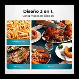 Cecotec Cecofry FoodCourt 11000 Connected Negro, infografía: diseño 3 en 1 con modos freidora de aire, grill y horno