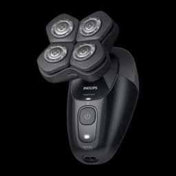 Philips Barbeador Série 5000 HS5980/15 preto, vista em ângulo: 4 cabeças rotativas em perspectiva lateral e cabo ergonómico