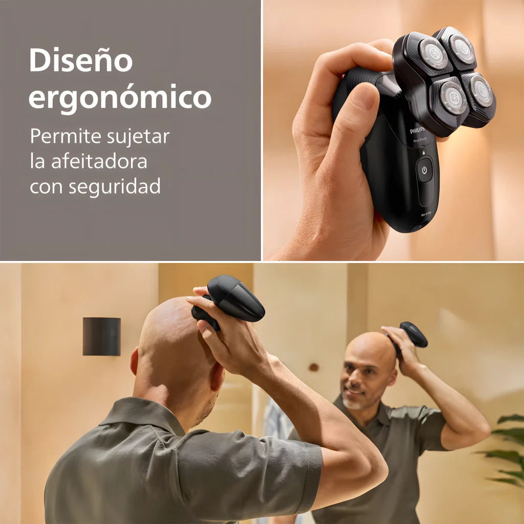 Philips Rasoir Série 5000 HS5980/15 noir, vue du dessus: 4 têtes rasantes rotatives, bouton marche/arrêt et indicateur LED - Ítem3