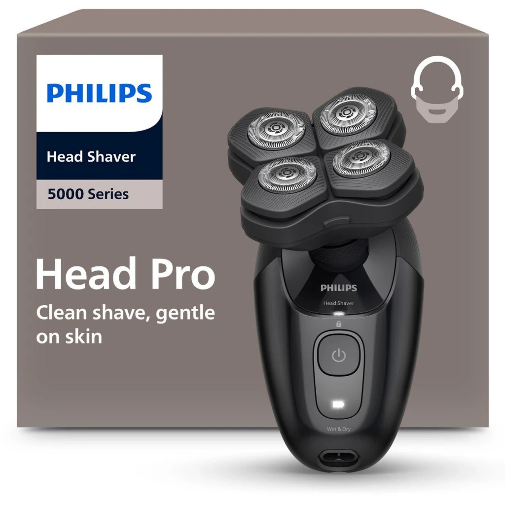 Philips Rasoir Série 5000 HS5980/15 noir, vue du dessus: 4 têtes rasantes rotatives, bouton marche/arrêt et indicateur LED - Ítem6