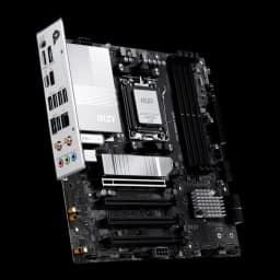 MSI Pro B850M-P WiFi noir, vue angle avant: panneau arrière avec ports USB, HDMI et audio visibles