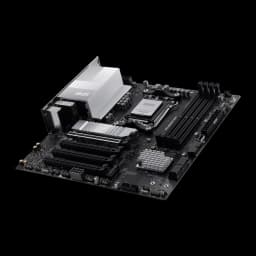 MSI Pro B850M-P WiFi noir, vue angle latéral: dissipateur VRM, slots M.2 et connecteurs SATA visibles