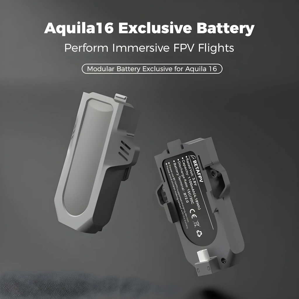 BETAFPV Kit FPV Aquila16, vue ensemble: drone, lunettes FPV et radiocommande en gris sur fond noir - Ítem7