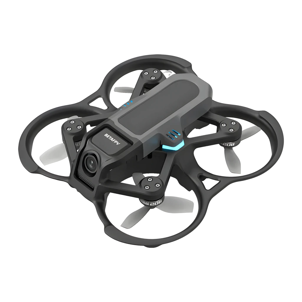 BETAFPV Kit FPV Aquila16, vue ensemble: drone, lunettes FPV et radiocommande en gris sur fond noir - Ítem1