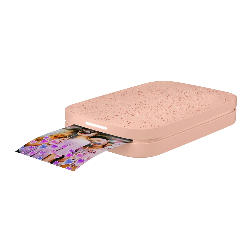 HP Impresora fotográfica Sprocket 200 Rosa, vista en perspectiva: tapa superior con textura salpicada, ranura de salida y - Ítem2