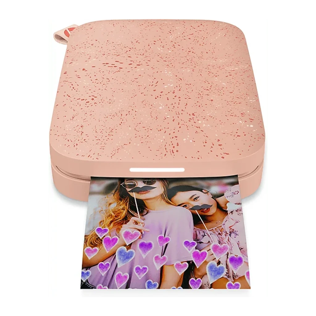 HP Impresora fotográfica Sprocket 200 Rosa, vista en perspectiva: tapa superior con textura salpicada, ranura de salida y - Ítem4