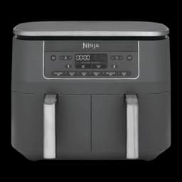 Ninja Dual Zone DZ300EU gris, vista frontal: panel digital, modos de cocción y dos cajones con asas plateadas