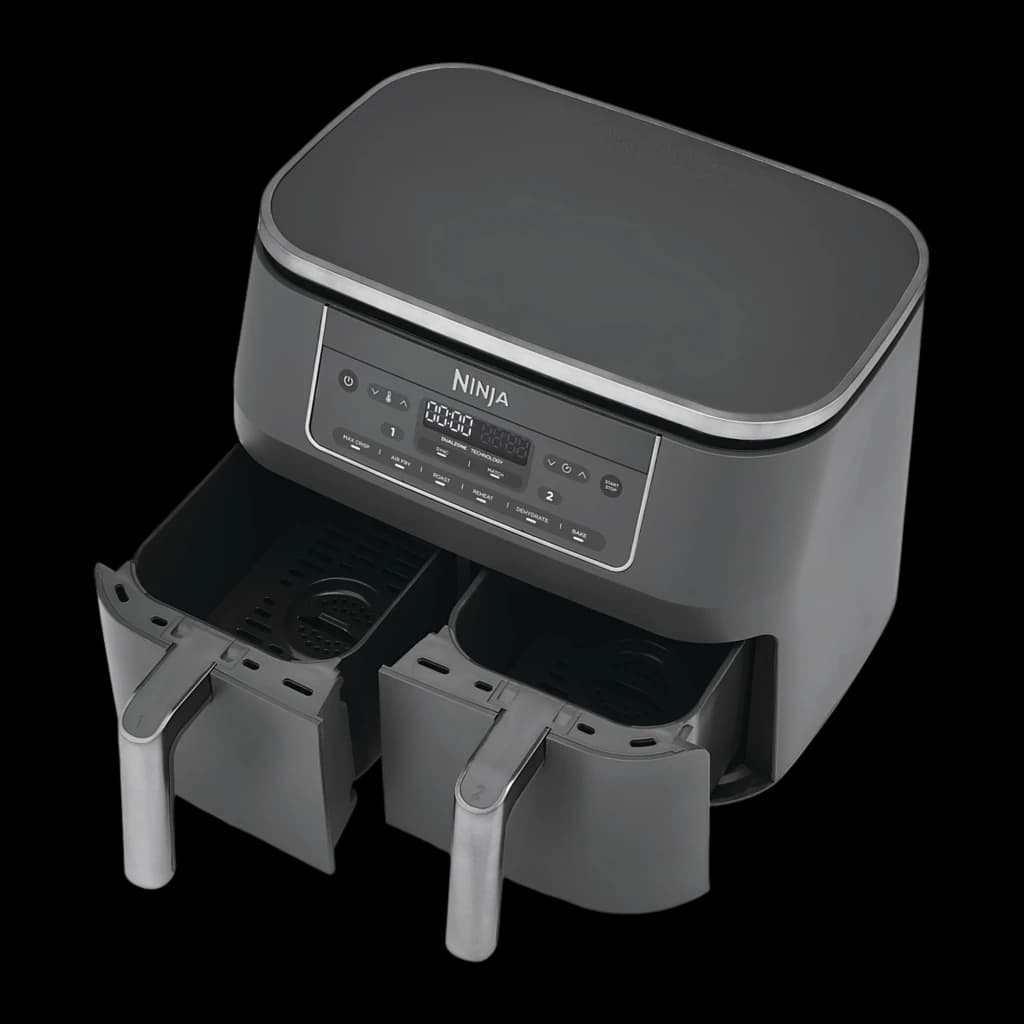 Ninja Dual Zone DZ300EU gris, vista en ángulo superior: dos cajones extraídos con cestas interiores visibles