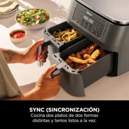 Ninja Freidora Aire Dual Zone DZ300EU 7,6L Gris, uso: manos extraen doble cesta con patatas y pollo simultáneamente
