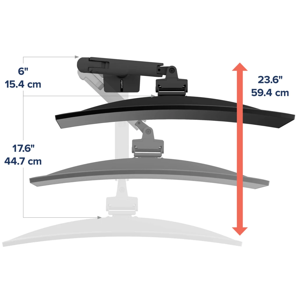 Ergotron Bras moniteur HX bureau noir mat, vue latérale: bras articulé déployé tenant un moniteur incurvé par derrière - Ítem2