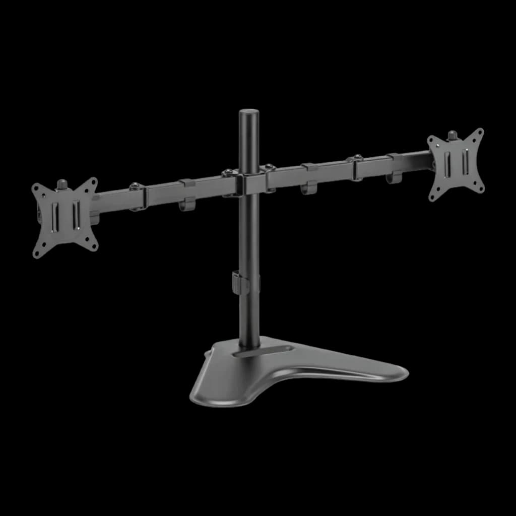 iggual SSM02 13-32" Negro, vista frontal: soporte doble con brazo horizontal, dos anclajes VESA y base estable