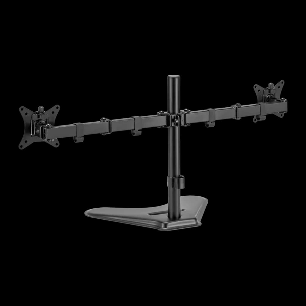 iggual SSM02 13-32" Negro, vista en ángulo bajo: brazo horizontal elevado, anclajes VESA y base ergonómica al frente