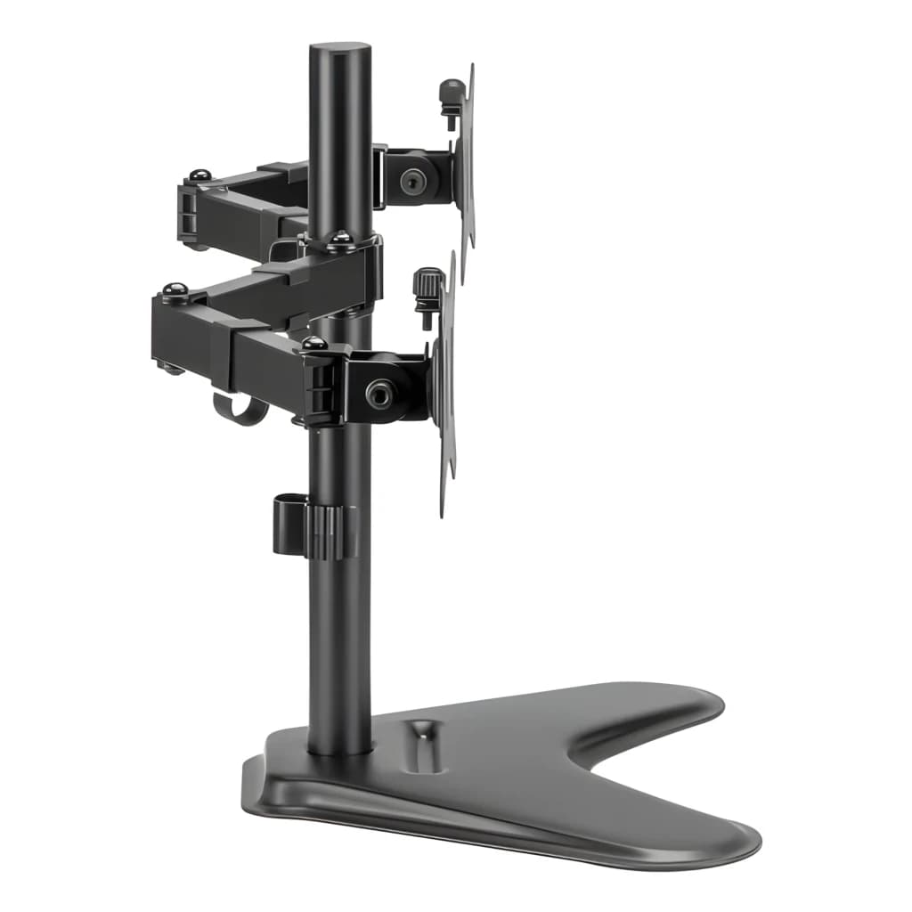iggual Soporte monitor SSM02 Negro, vista lateral: columna vertical, brazo articulado con bisagras y base en U metálica
