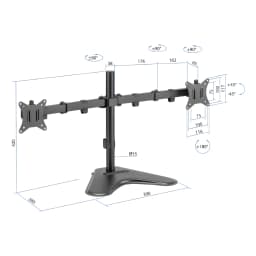 iggual Soporte monitor SSM02 Negro, diagrama técnico: cotas en mm, rotación ±90°, inclinación ±45° y giro ±180°