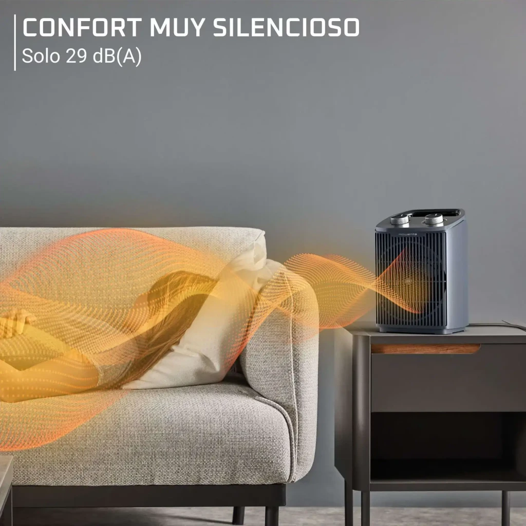 Rowenta SO2351 Instant Comfort Compact gris, vue de face: grille circulaire, deux boutons rotatifs et logo Rowenta - Ítem4