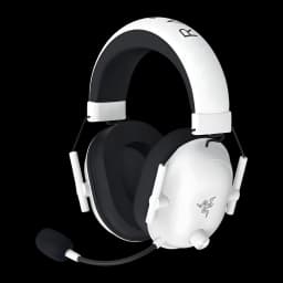 Razer BlackShark V2 HyperSpeed Blanco, vista lateral: auricular inalámbrico con micrófono flexible, almohadillas negras y